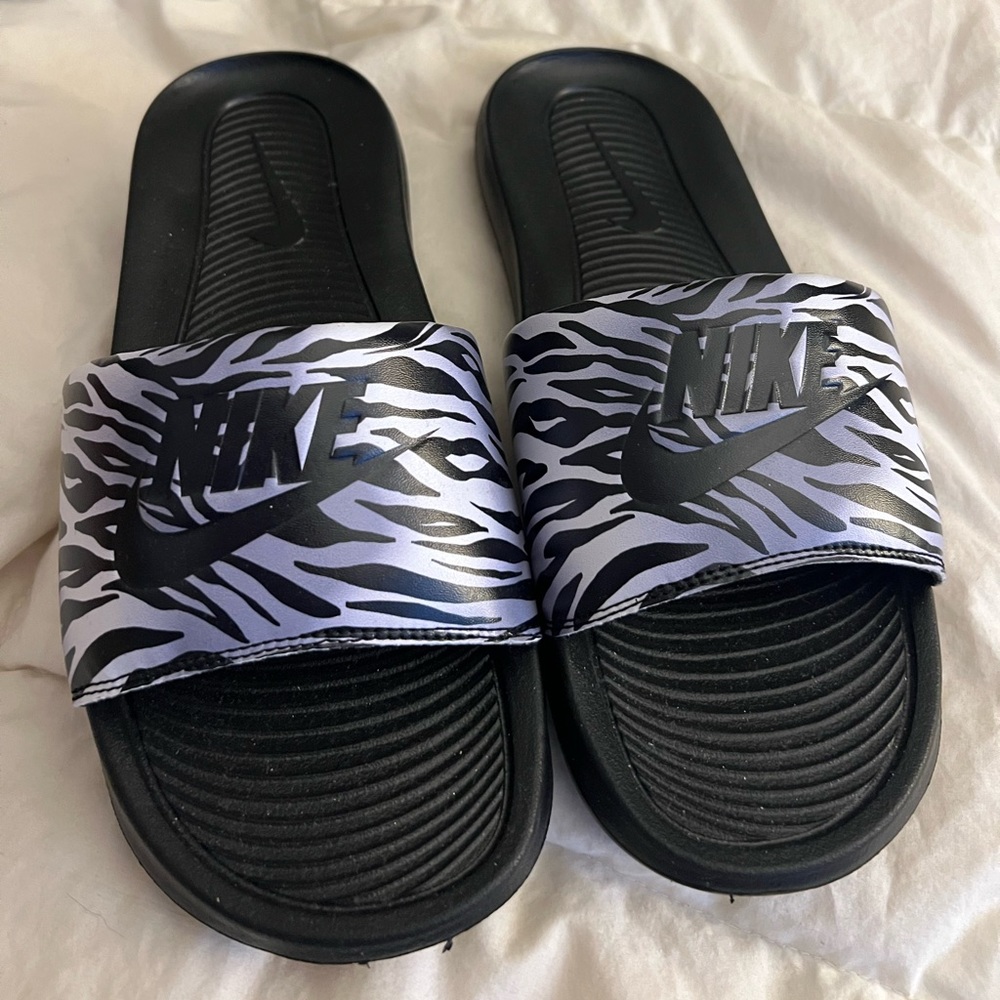 Zebra Nike Slides